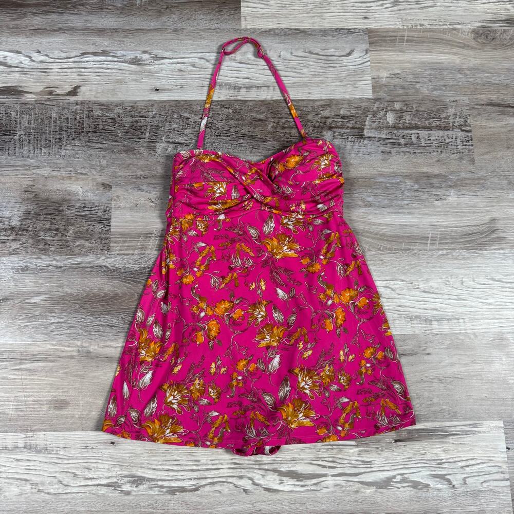 Granite Hill Pink Floral Swim Dress Skort Y2K Halter Beach Retro Vacation Size 6